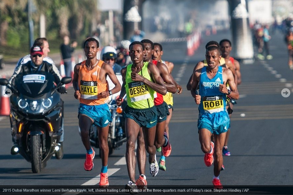 Ethiopian men sweep 1 to 10 in the 2015 Dubai Marathon